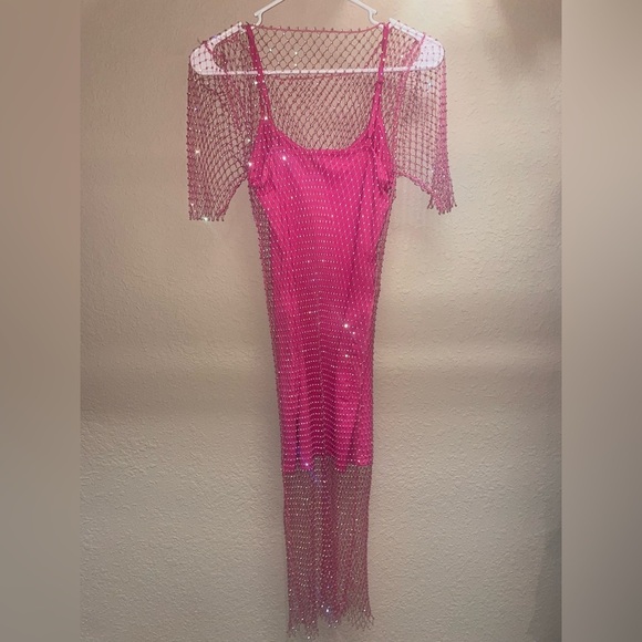 Revolve endless rose hot pink sequin fishnet bodycon mini dress - Picture 4 of 5